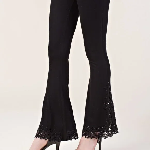 NEW VOCAL BELL BOTTOM bling crochet lace flared pants SM-4X BLK BOHO chic party - Picture 2 of 5